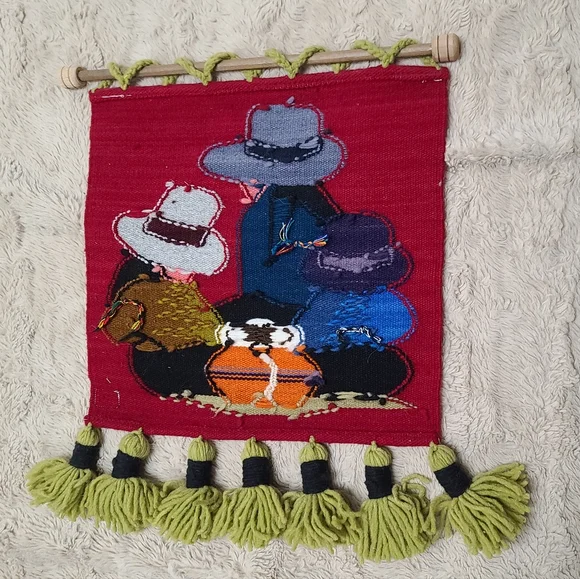 Vintage Wool Colorful Woven Wall Hanging with Tassels - Picture 5 of 5